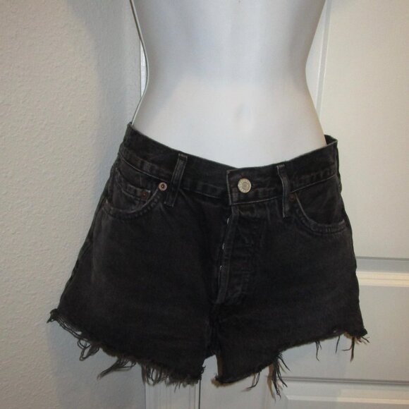 AGOLDE WOMENS BLACK CUT OFF DENIM SHORTS - Picture 5 of 6